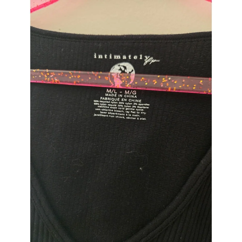 Intimately Free People Womens Black Ribbed V-Neck‎ Long Sleeve Bodysuit M/L